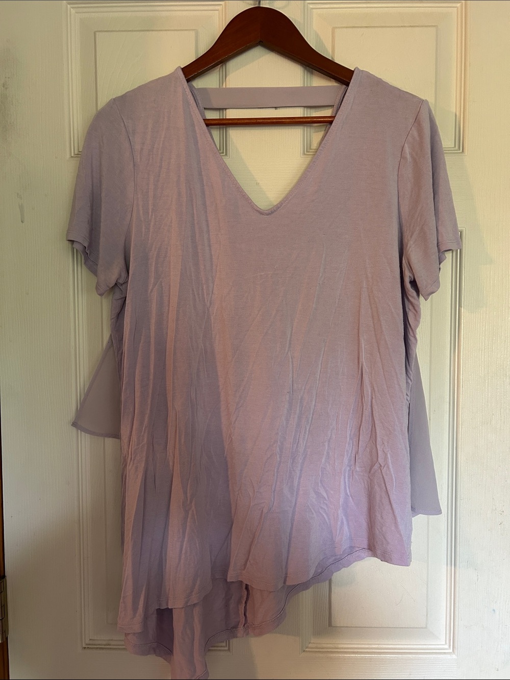 Lisa Rinna Collection Lavender V-Neck Short Sleeve Cotton Tunic
